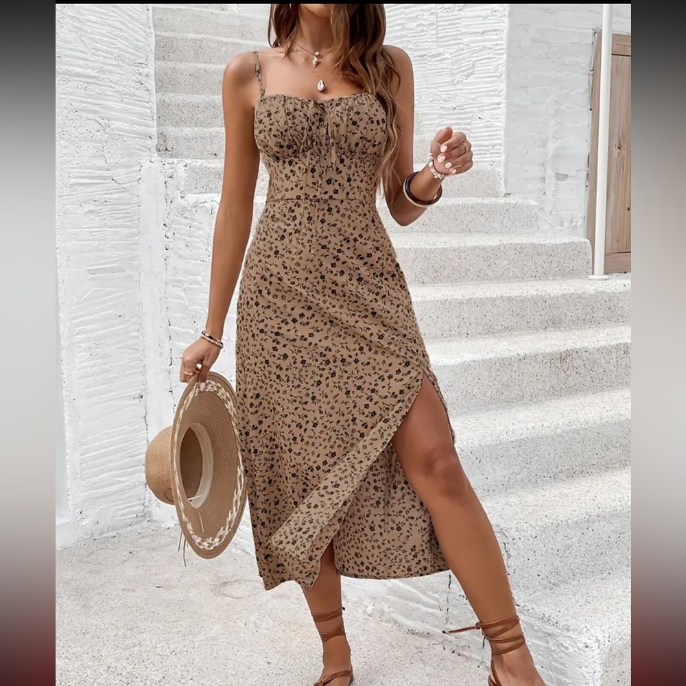 Elegant Brown Leopard Print Dress